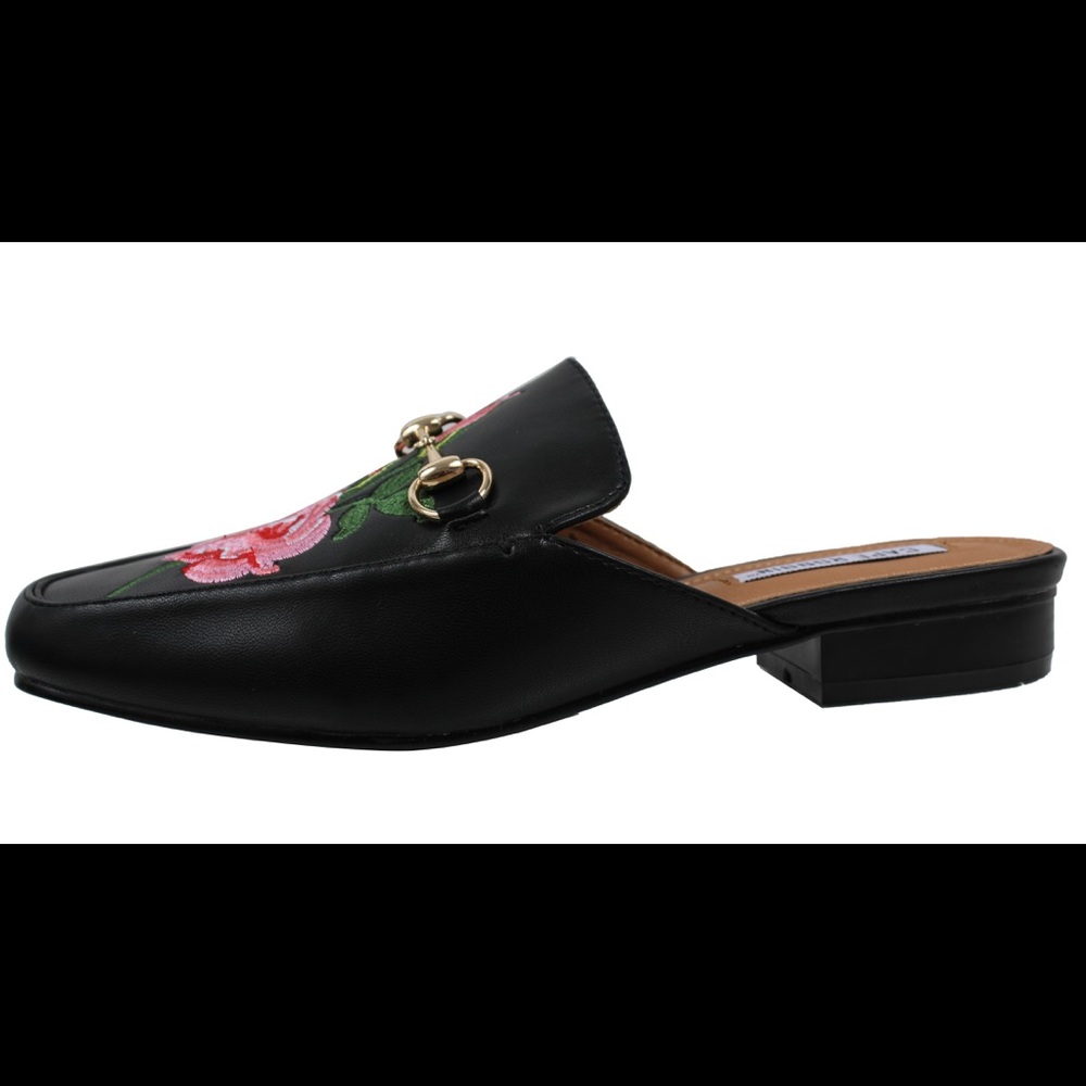 Black  Floral Embroidered Slip on Mules - Picture 3 of 5